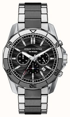Armani Exchange Spencer Chronograph (44 mm), schwarzes Wellenzifferblatt / zweifarbiges Edelstahlarmband AX1973