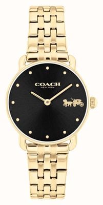 Coach Montre Elliot (28 mm) pour femme, cadran noir / bracelet en acier inoxydable doré 14504302