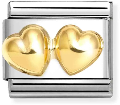 Nomination Classic Raised Double Heart 18ct Gold & Steel Charm 030116/23