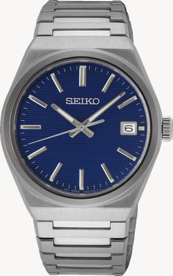 Seiko Reloj clásico de cuarzo 6n52 (39 mm), esfera azul y pulsera de acero inoxidable. SUR555P1