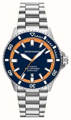 Emporio Armani Sea Explorer Automatic 200m (42.5mm) Blue & Orange Dial / Stainless Steel Bracelet AR60090