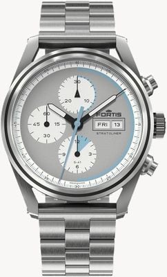 FORTIS Stratoliner S-41 Automatik-Blockarmband aus Edelstahl in kühlem Grau (41 mm). F2340007