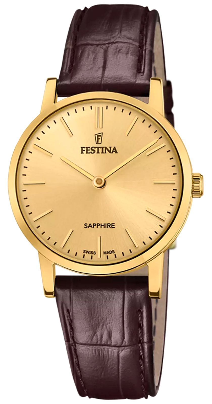 Festina Swiss Made Classic Quartz 293mm Gold Dial Brown Watch