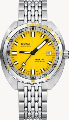 DOXA Duikstar (45 mm), gele iconische wijzerplaat met een gewicht van minder dan 750 ton / rijstkorrelband van roestvrij staal 825.10.361.10