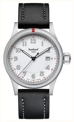 Hanhart Pioneer One Automatic (42 mm) quadrante bianco / cinturino in pelle nera - m 762.200-7010