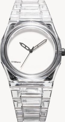 D1 Milano Nylon exp_white (39 mm) cadran blanc mat / bracelet en nylon transparent NYBJ01