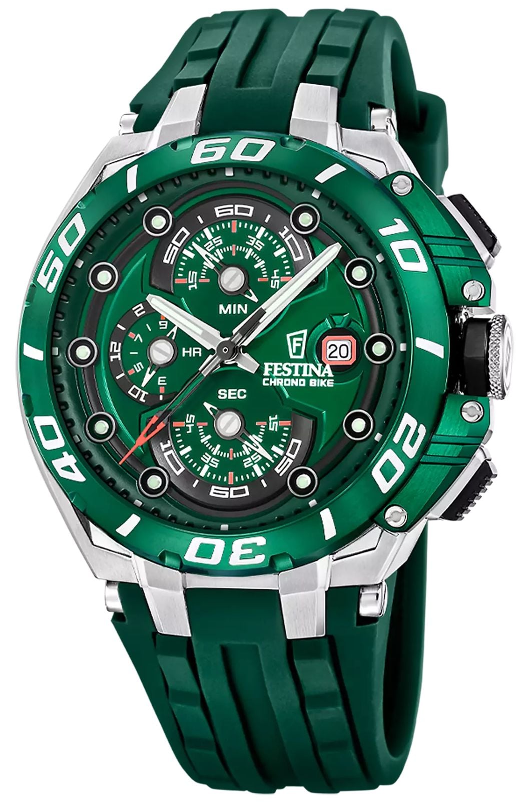Festina Chrono Bike 2026 46mm Green Dial  Green Rubber Watch