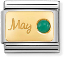 Nomination Classic May Birthstone Emerald 18ct Gold & Steel Charm 030519/05