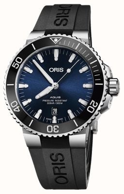 ORIS Aquis date automatique (43,5 mm) cadran bleu / bracelet caoutchouc noir 01 733 7730 4135-07 4 24 64EB