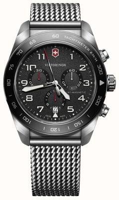 Victorinox 瑞士军表石英计时码表（42毫米）黑色表盘/不锈钢网状表带 242048