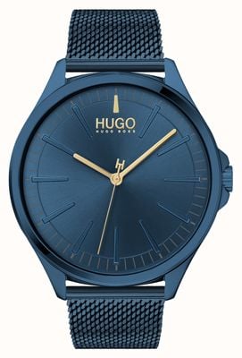 HUGO #écraser | bracelet maille acier bleu | cadran bleu | 1530136