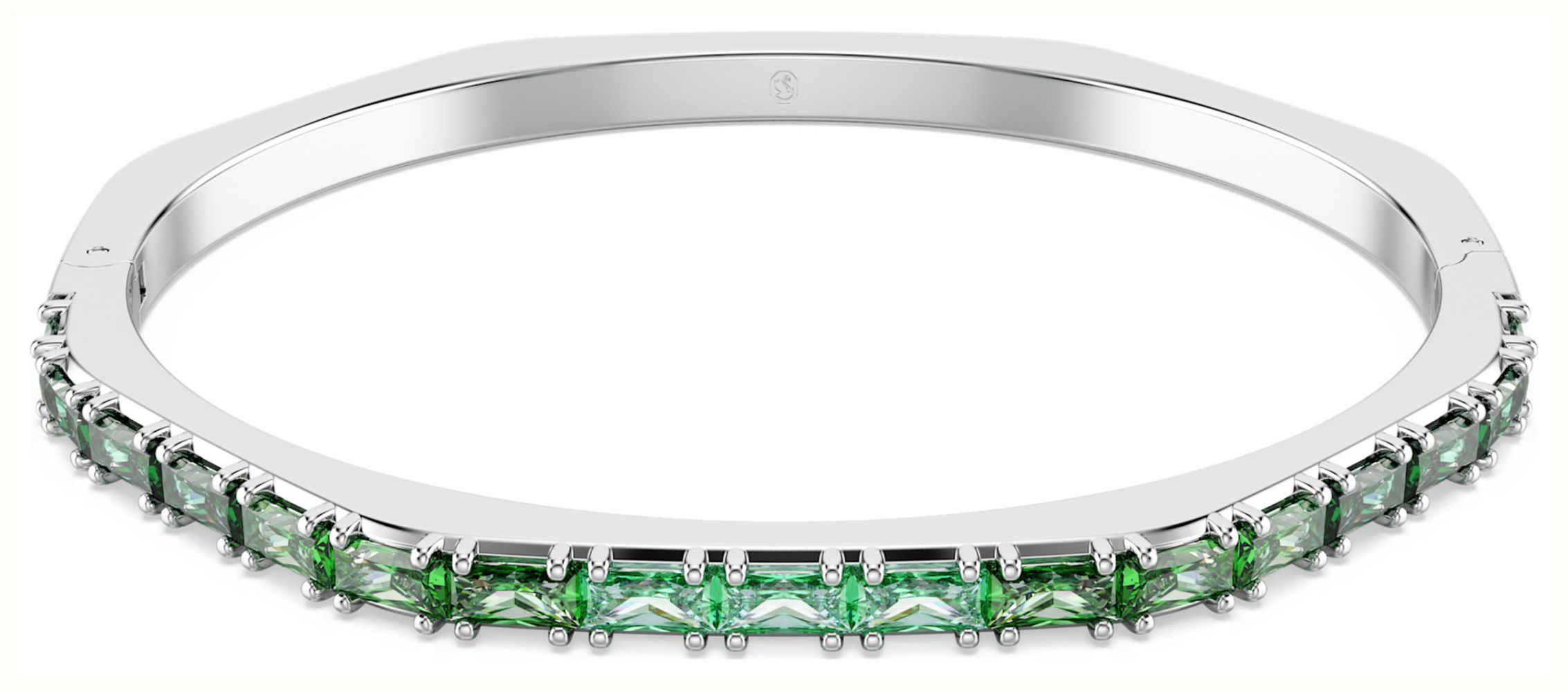 Swarovski Matrix Bangle Baguette Cut Green Crystals Rhodium Plated 