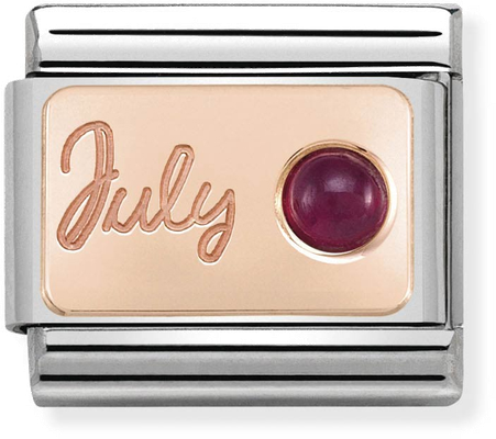 Nomination Classic July Birthstone Ruby 9ct Rose Gold & Steel Charm 430508/07
