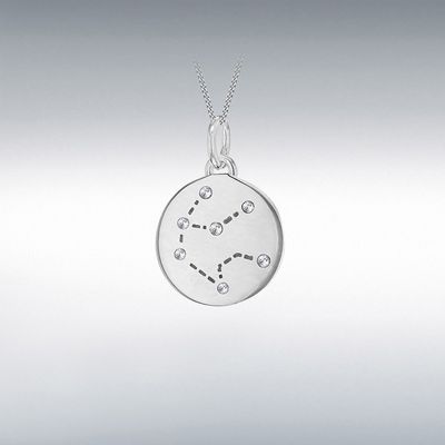 Sterling Silver Rhodium Plated Cubic Zirconia Aquarius Star Sign Constellation Pend 8.68.5799