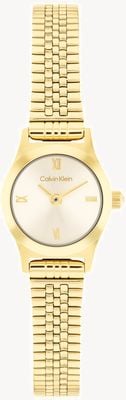 Calvin Klein Współczesny zegarek kwarcowy CK z dwoma wskazówkami (18 mm) z tarczą w kolorze złotym / bransoletą ze stali nierdzewnej z powłoką PVD 25100201
