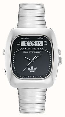 Adidas RETRO WAVE THREE Alarm Chronograph (37mm) Black Dial / Stainless Steel Expanding Bracelet AOSY25013