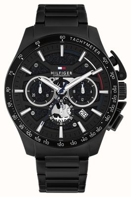 Tommy Hilfiger Bank Quarz-Chronograph (44 mm) schwarzes Zifferblatt / schwarzes PVD-beschichtetes Edelstahlarmband 1792262