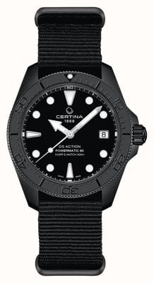 Certina Montre DS Action Diver Powermatic 80 (38 mm), cadran noir / bracelet NATO noir C0488073805100