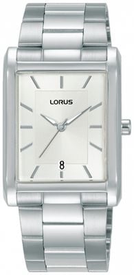 Lorus Klassisches rechteckiges (29 mm) weißes Zifferblatt / Edelstahlarmband RH937RX9