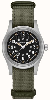 Hamilton Orologio Khaki Field meccanico edizione speciale (36 mm) con quadrante nero e cinturino NATO in cotone kaki H69399930