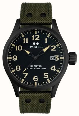 TW Steel Volant für Herren | dunkelgraues Zifferblatt | grünes Leder- und Canvas-Armband VS102
