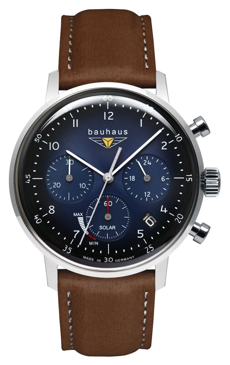 Bauhaus Chronographe solaire classique (41 mm) cadran bleu montre