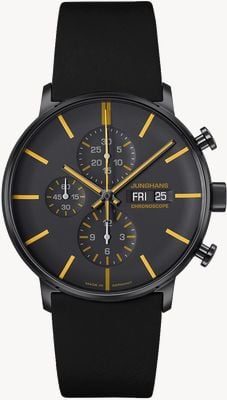 Junghans Forme un chronoscope (42mm) cadran noir & jaune / bracelet cuir noir 27/4372.03
