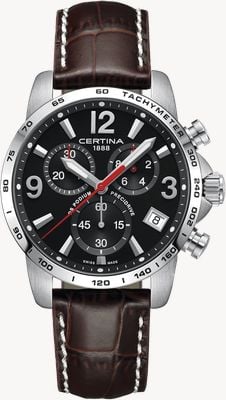 Certina DS Podium Chronograph 1/10 sec Chronograph (41mm) Black Dial / Brown Leather Strap C0344171605700