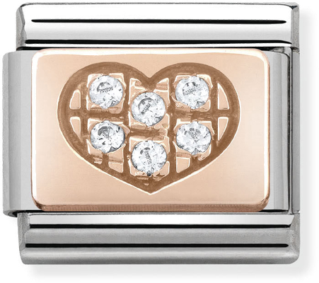 Nomination Classic Symbols In Stainless Steel With 9k Rose Gold And CZ White CZ Heart Charm 430302/01