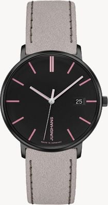 Junghans フォームダメン|ブラックダイヤル|グレーのレザーストラップ 47/4256.00