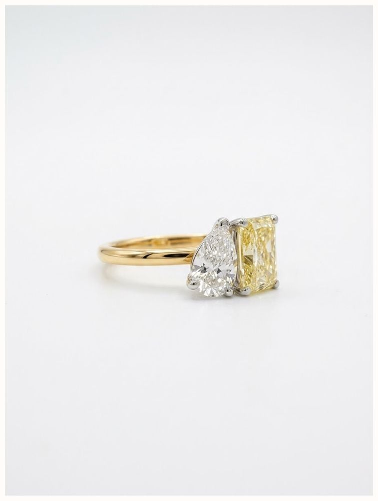 18ct Yellow Gold,Platinum Head LabGrown Diamond Yellow&White Toi Et MoiPear And Radiant Cut Ring J70164 - 备用视图 2