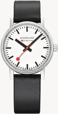 Mondaine Evo2 (35mm) mostrador branco / pulseira de couro preto vegano MSE.35110.LBV
