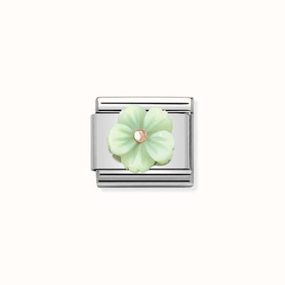 Nomination Composable Classic STONE SYMBOLS In Stainless Steel And 9k Rose Gold Flower In GREEN MOTHER OF PEAR 430510/10