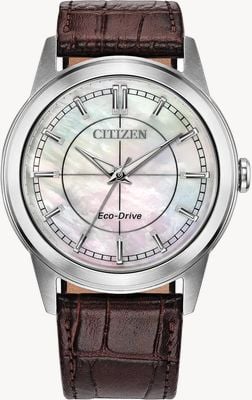 Citizen Relógio Eco-Drive Rolan (37mm) mostrador madrepérola / pulseira de couro marrom FE7130-10D