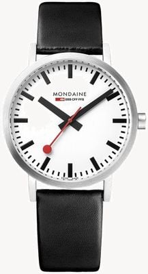 Mondaine Klassisch 36 mm | schwarzes Leder | weiße Zifferblattuhr A660.30314.16SBB