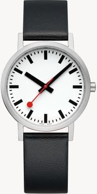 Mondaine Klassisch (36 mm) weißes Zifferblatt / schwarzes veganes Traubenlederarmband A660.30314.16OMV