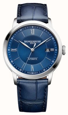 Baume & Mercier Automatyczny zegarek Classima z datą (40 mm) z niebieską, satynową tarczą i ciemnoniebieskim skórzanym paskiem 10879