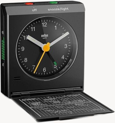 Braun Reloj despertador de viaje analógico clásico Bc05 - negro - 7,2 cm de ancho x 7,8 cm de alto BC05B