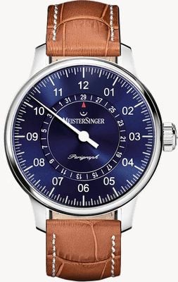 MeisterSinger Homme Classic Plus Bracelet en cuir marron Perigraph Cadran bleu AM1008