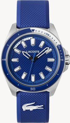 Lacoste Kwarcowy zegarek Capbreton z trzema wskazówkami (43 mm) z niebieską tarczą / niebieskim silikonowym paskiem 2011493