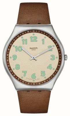 Swatch Quadrante color crema Tabby Hepcat (42 mm) / cinturino in pelle marrone SS07S135