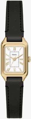 Fossil Raquel mini três ponteiros quartzo (18mm) mostrador branco / pulseira de couro preta ES5470