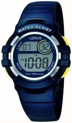 Lorus Cadran numérique multifonction (32 mm) pour enfants / bracelet en PU bleu foncé R2381HX9