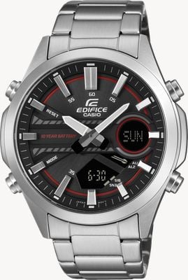 Casio Edifice Dual-Display (45,5 mm), schwarzes Zifferblatt / Edelstahlarmband EFV-C120D-1A4EF