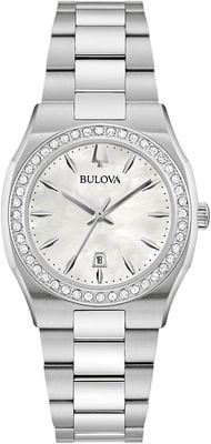 Bulova Dameshorloge (31 mm) parelmoer wijzerplaat diamanten lunette / roestvrijstalen band 96R245
