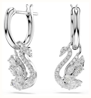 Swarovski Swan drop earrings, Mixed cuts, Swan, White, Rhodium plated 5759942