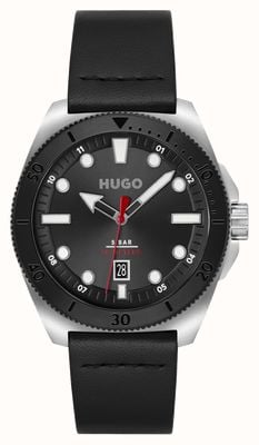 HUGO メンズ#訪問 |ブラックダイヤル |黒の革ストラップ 1530301