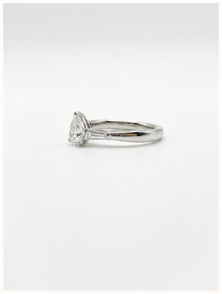 0.55ct Baguette & Pear Natural Diamond Platinum Trilogy Ring TRL32362 - alternate view 2