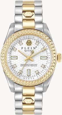 Philipp Plein $treet couture queen (36 mm) mostrador branco / pulseira de aço inoxidável em dois tons PWDAA0521