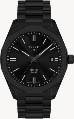 Tissot Prc 100 solar (39 mm), esfera negra / brazalete de acero inoxidable con PVD negro T1514223305100